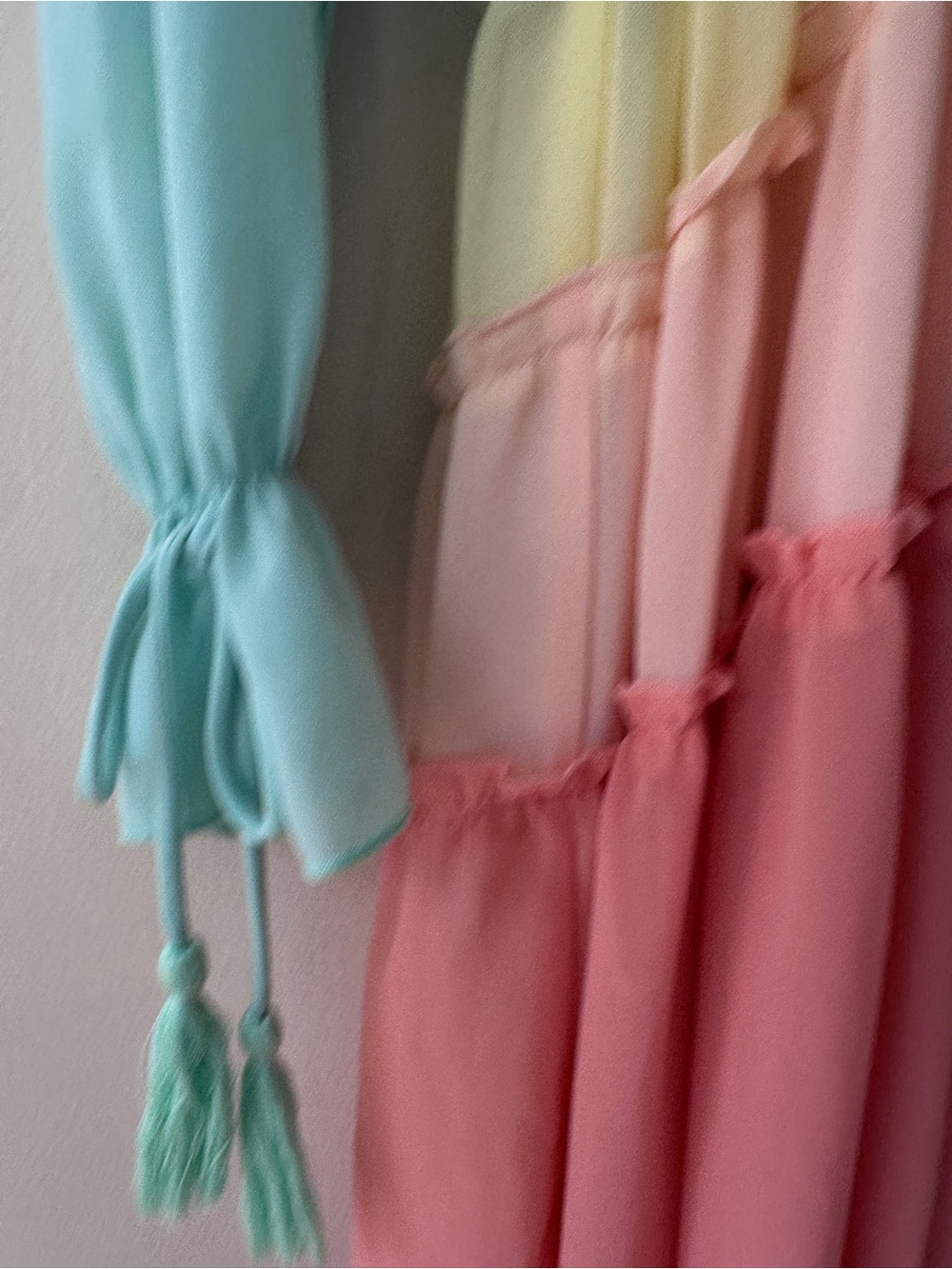 Vici Rainbow Pastel Tiered Ruffle Maxi Dress Long Sleeve Chiffon Boho Festival - Picture 6 of 11
